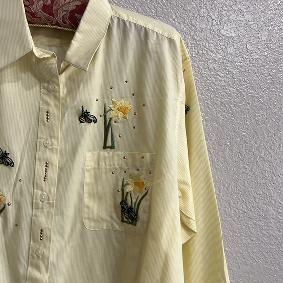 Mari Lyn Vintage Yellow White Striped long sleeve Button Down shirt Size XL - Picture 5 of 11